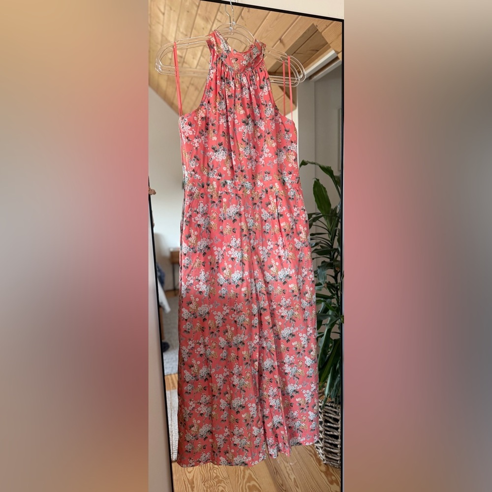 J. Crew Coral Floral Tie-Neck Halter Jumpsuit
